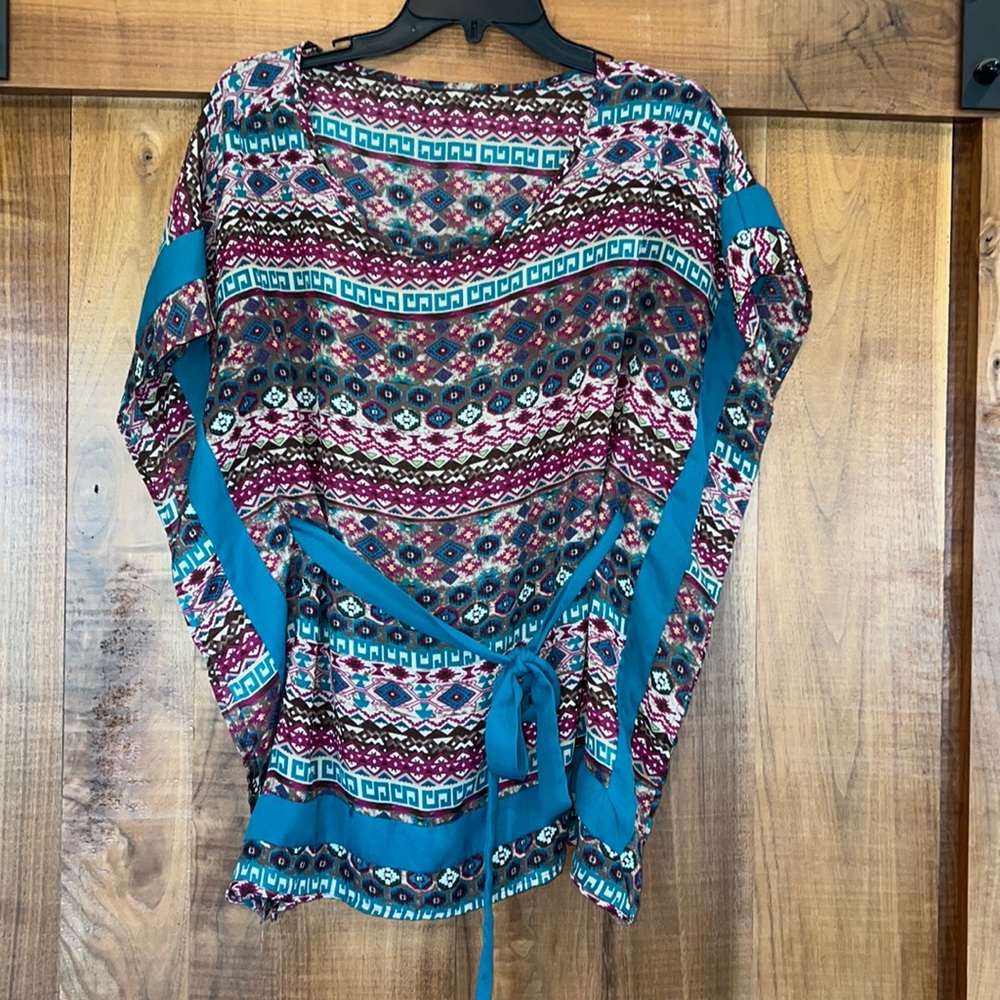 Aztec print belted tunic top